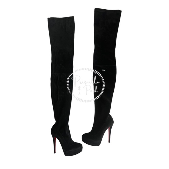 Christian Louboutin Black Suede Gazolina Suede Overtheknee Boots 36.5 Thigh High - Picture 4 of 15